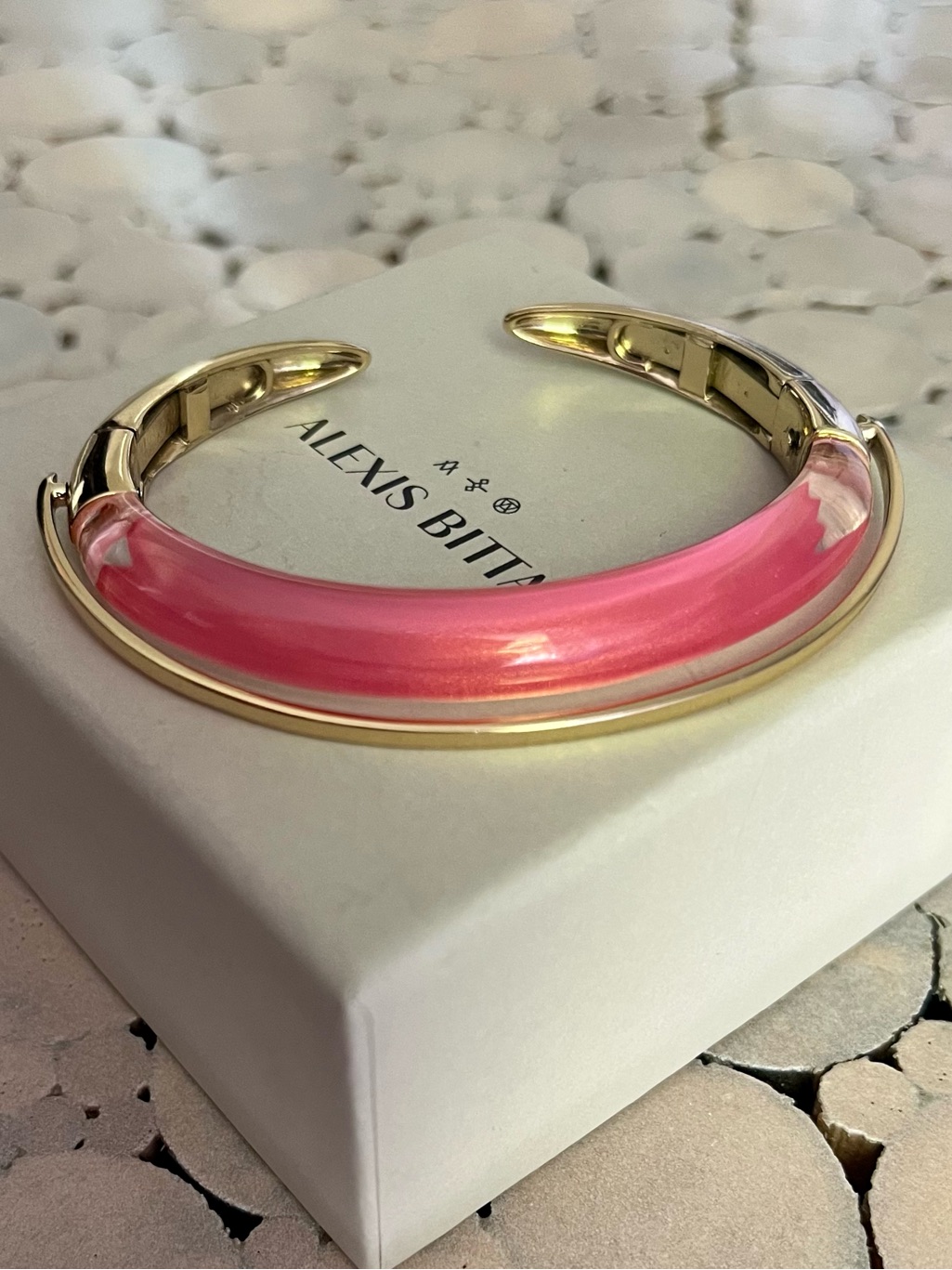 Alexis Bittar Orbital Lucite Pink & Golden Bangle Bracelet